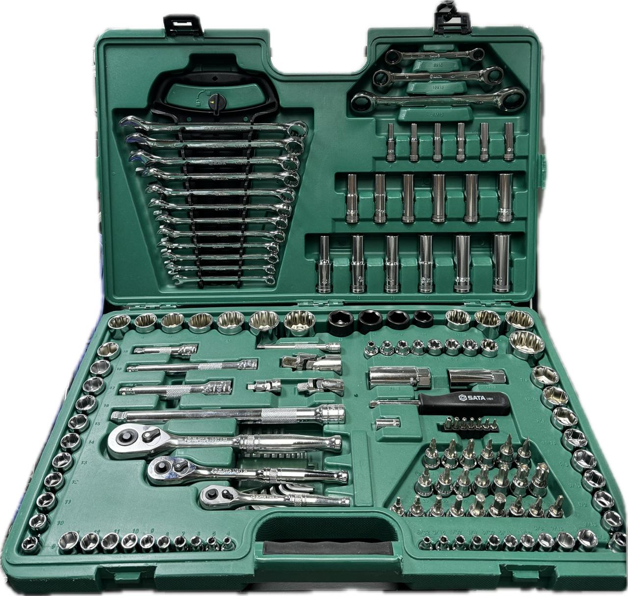 Juego De Copas Y Llaves 150pzs Cte 1/4, 3/8 Y 1/2 Sata 09510